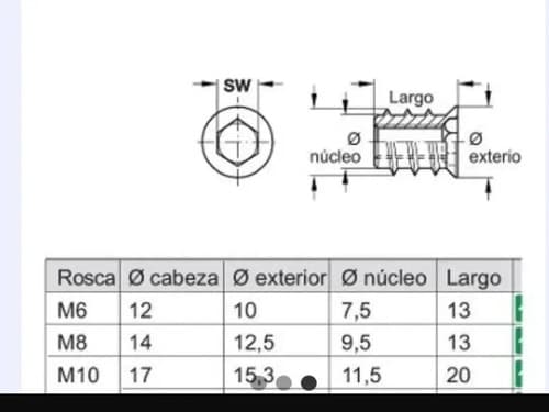 Tuerca Inserto Roscado Para Madera M10 25 Unidades